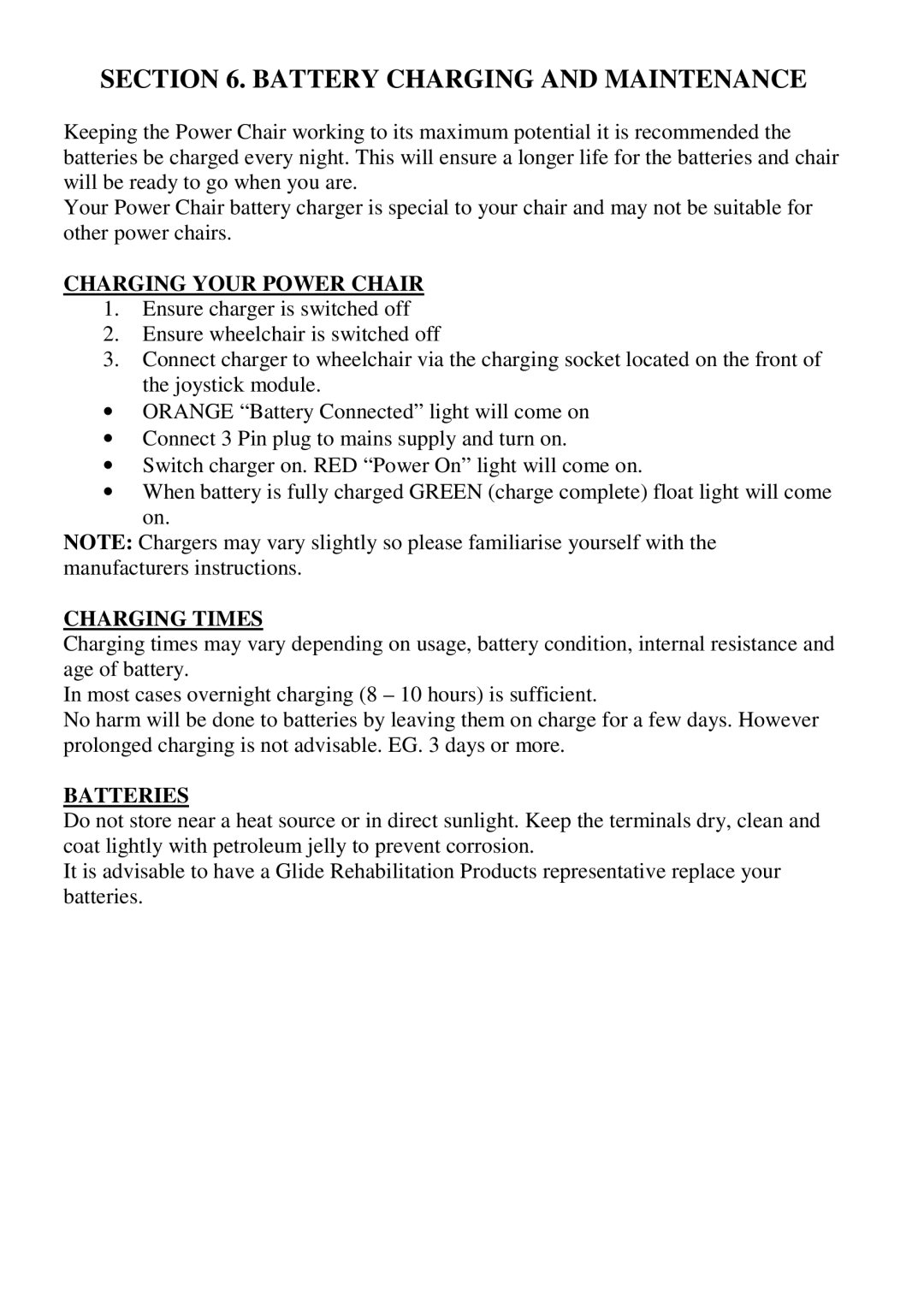 CTA 7 Series, 6 Series user manual Battery Charging and Maintenance, Charging Your Power Chair, Charging Times, Batteries 