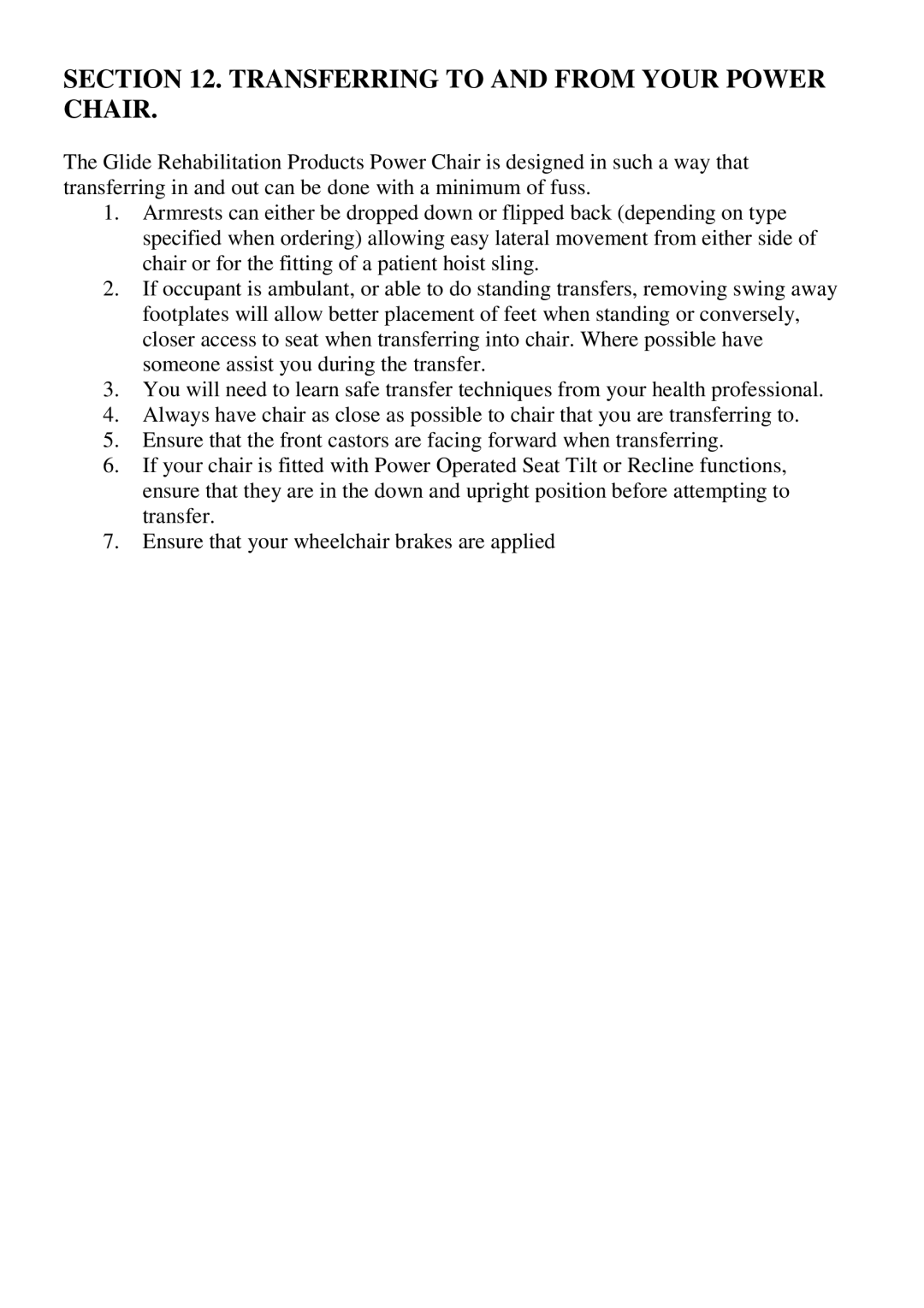 CTA 7 Series, 6 Series user manual Transferring to and from Your Power Chair 