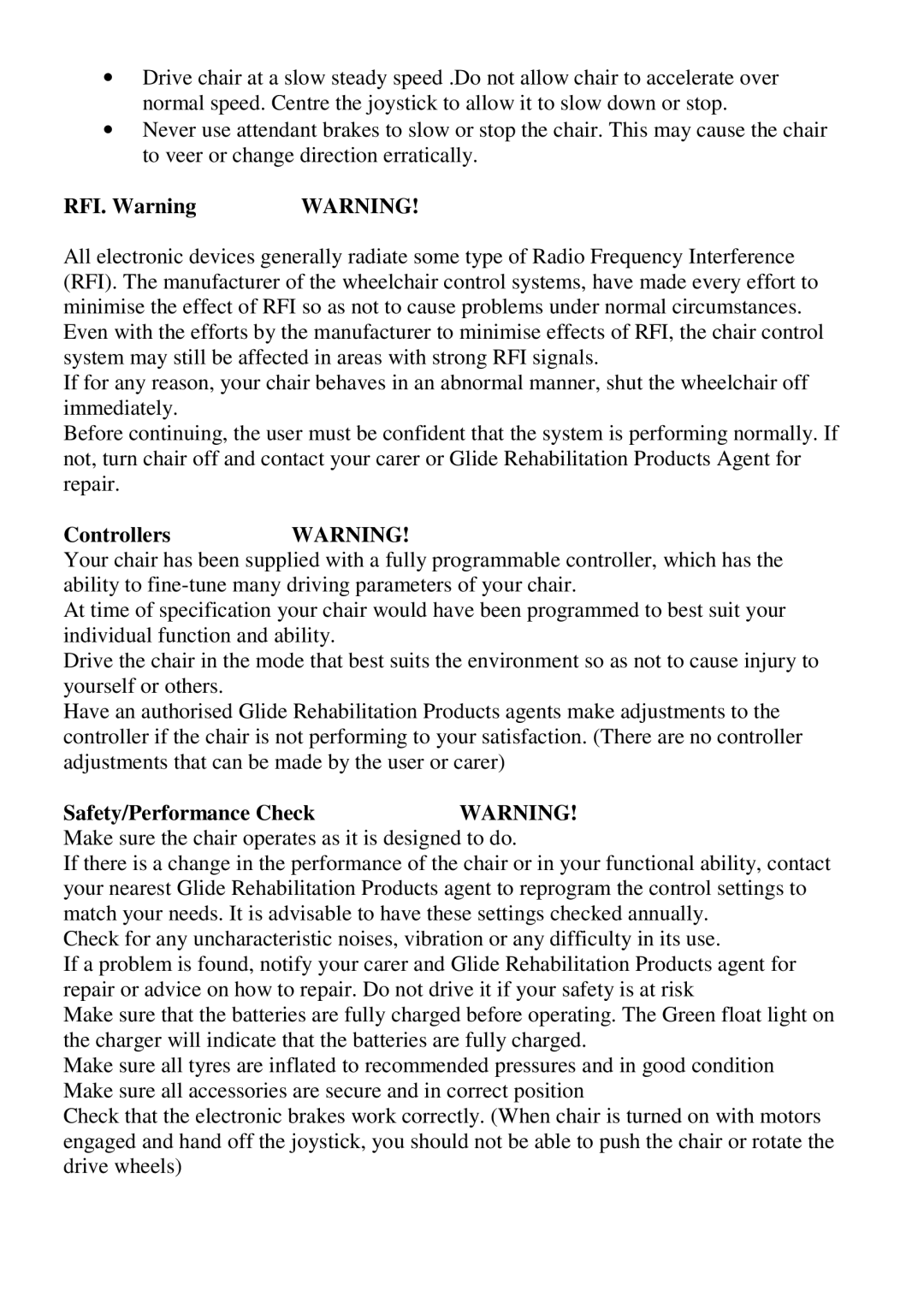 CTA 7 Series, 6 Series user manual RFI. Warning, ControllersWARNING, Safety/Performance CheckWARNING 