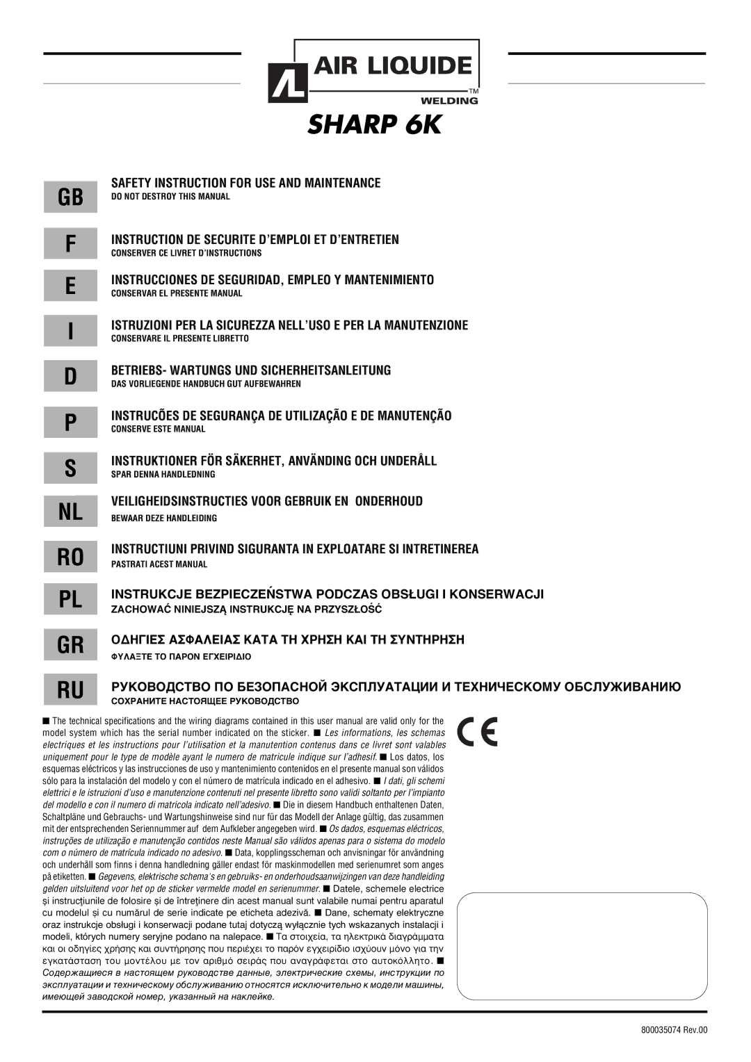 CTA SHARP 6K technical specifications Zachować Niniejszą Instrukcję NA Przyszłość, Сохраните Настоящее Руководство 