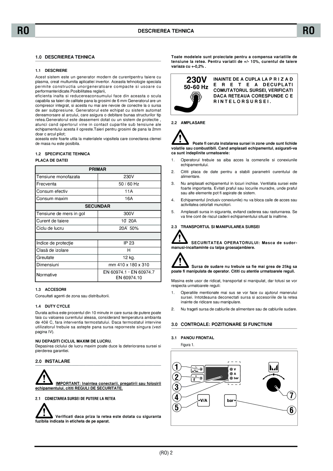 CTA SHARP 6K technical specifications Descrierea Tehnica 