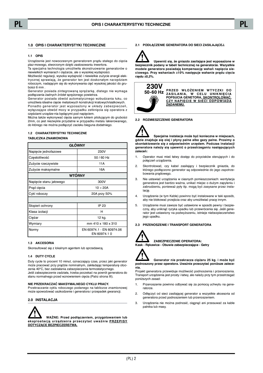 CTA SHARP 6K technical specifications Opis I Charakterystyki Techniczne, Główny, Wtórny, Instalacja 