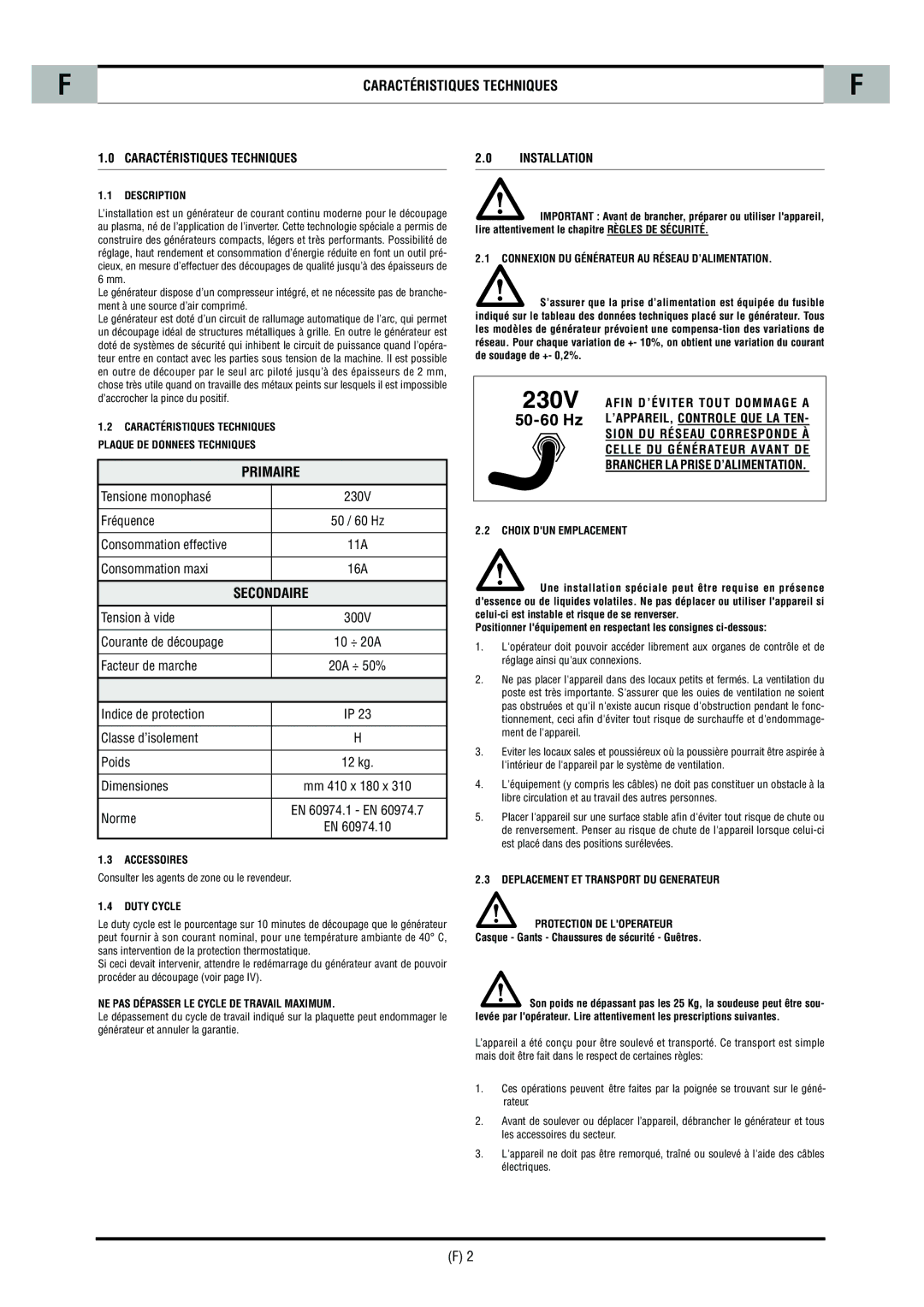 CTA SHARP 6K technical specifications Primaire, Caractéristiques Techniques Installation 