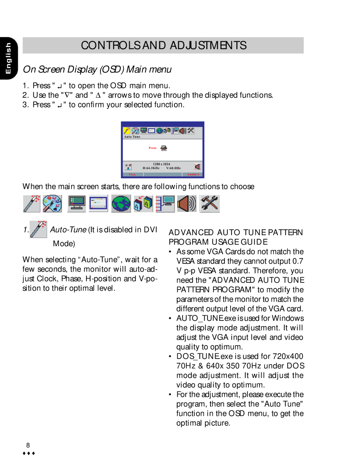 CTX M730V user manual On Screen Display OSD Main menu, Mode 