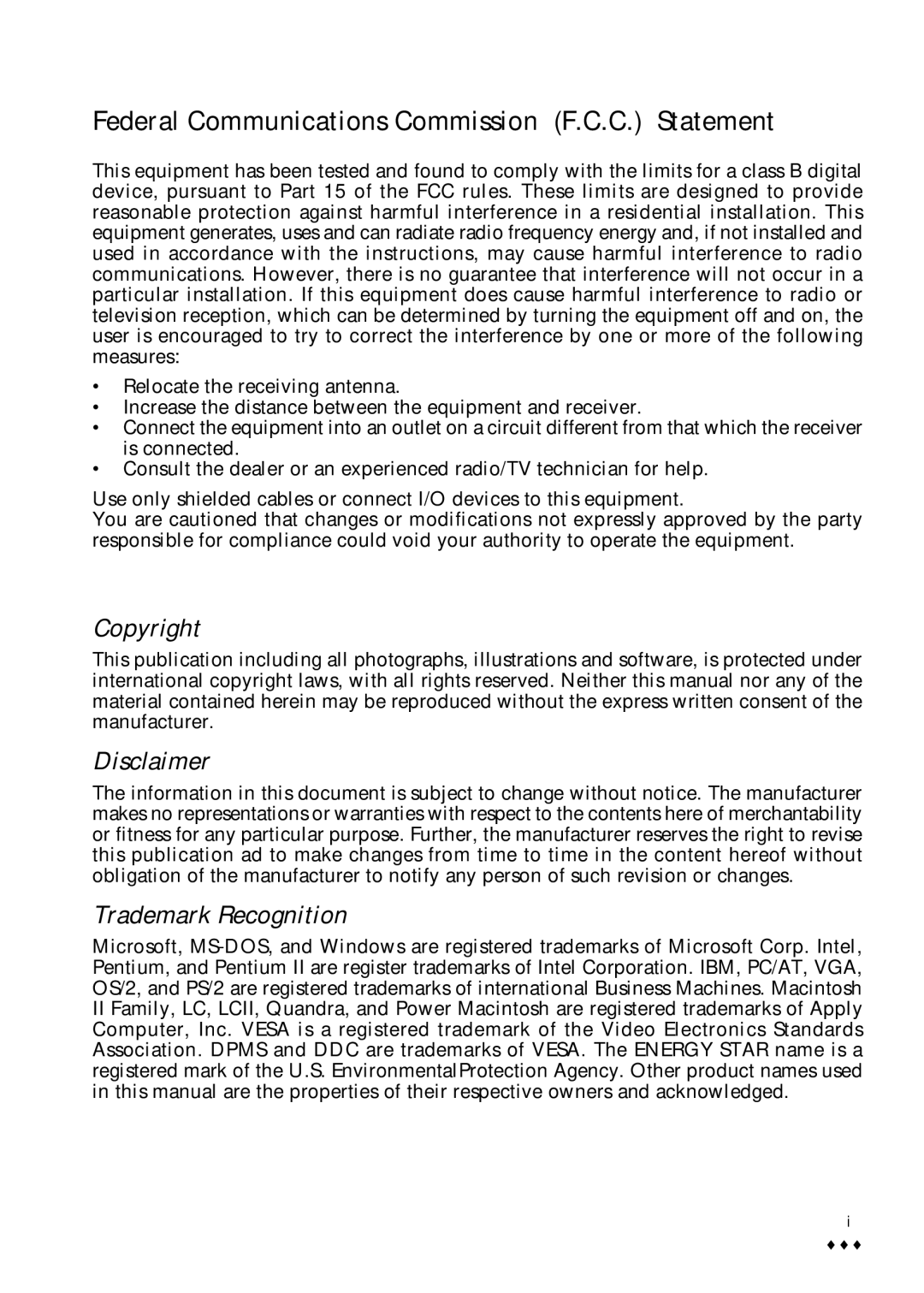 CTX M730V user manual Federal Communications Commission F.C.C. Statement 