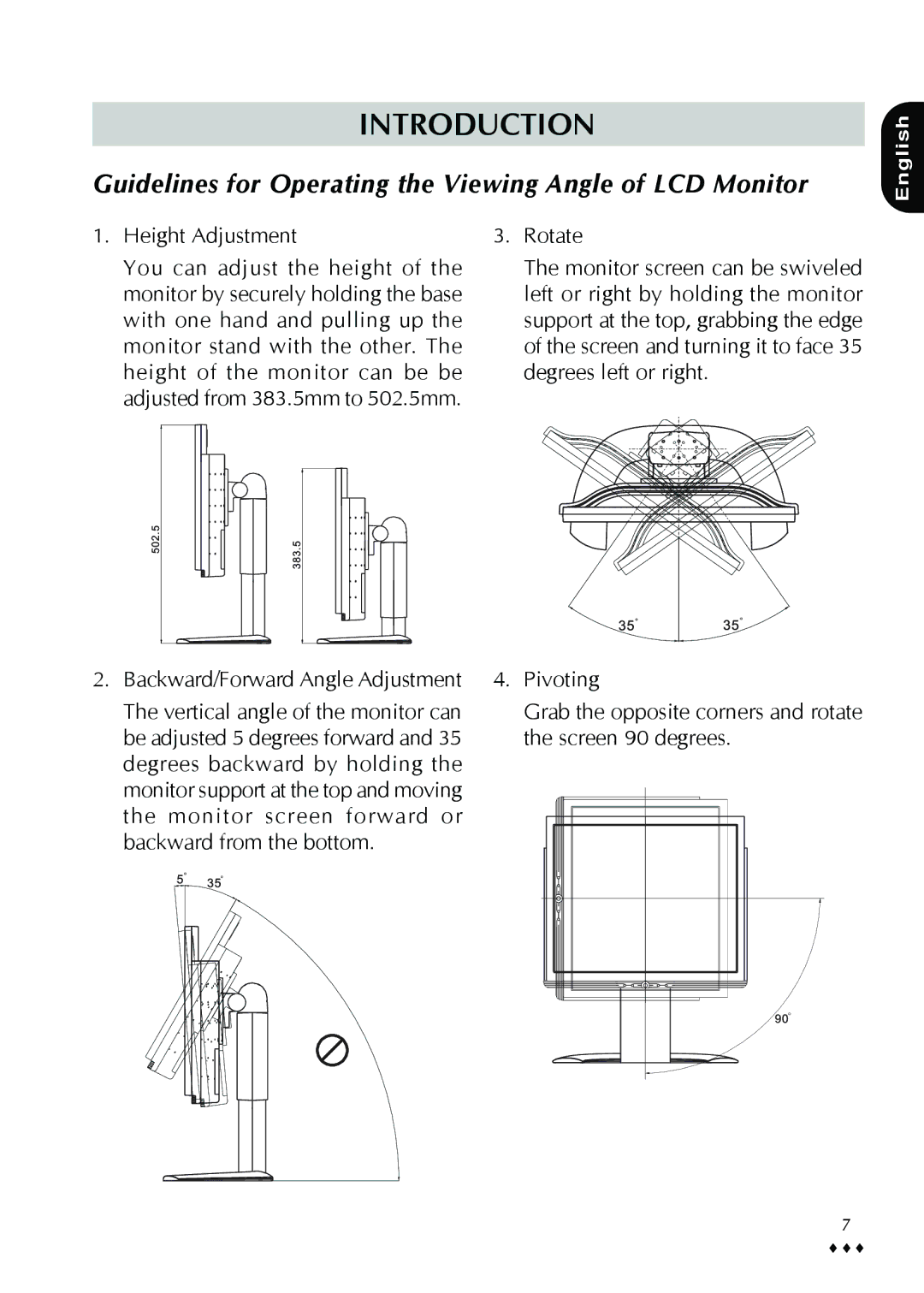 CTX P772 user manual Guidelines for Operating the Viewing Angle of LCD Monitor 