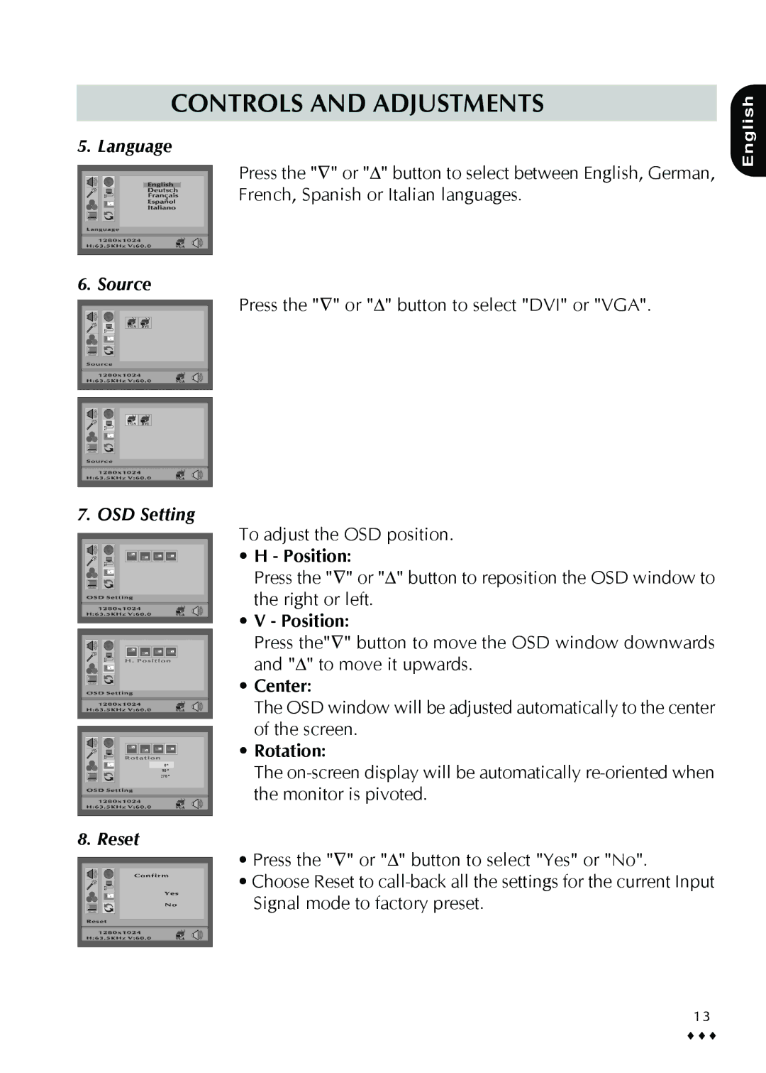 CTX P772 user manual Position, Center, Rotation 