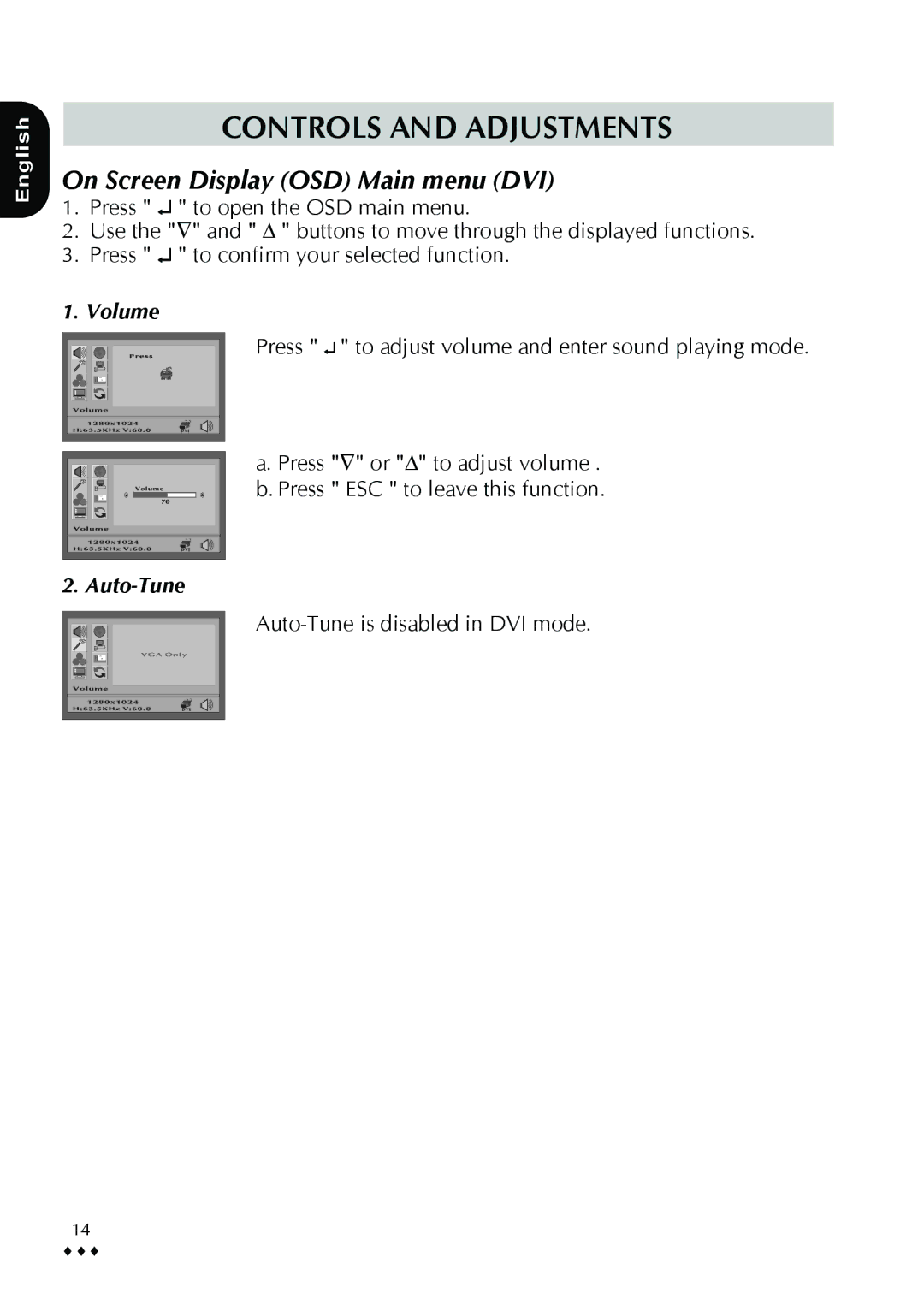 CTX P772 user manual On Screen Display OSD Main menu DVI 