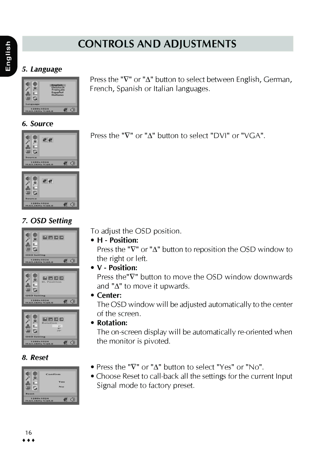 CTX P772 user manual Language Source OSD Setting 