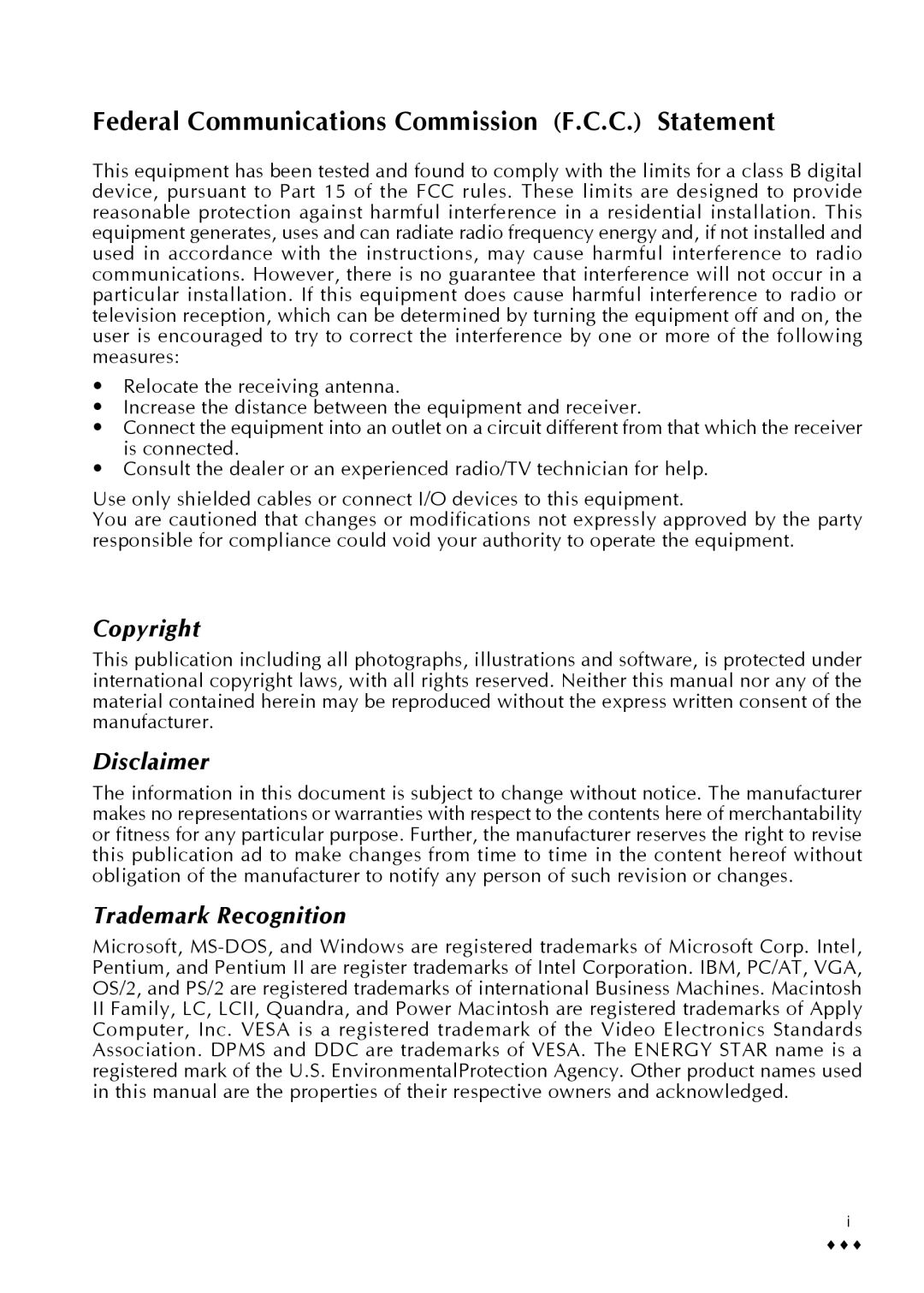 CTX P772 user manual Federal Communications Commission F.C.C. Statement 