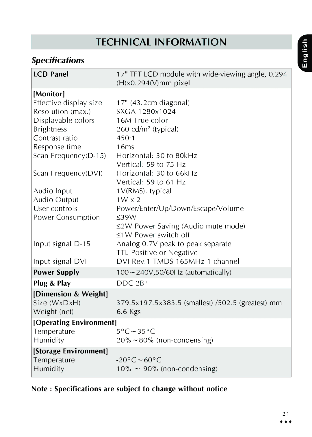 CTX P772 user manual Specifications 