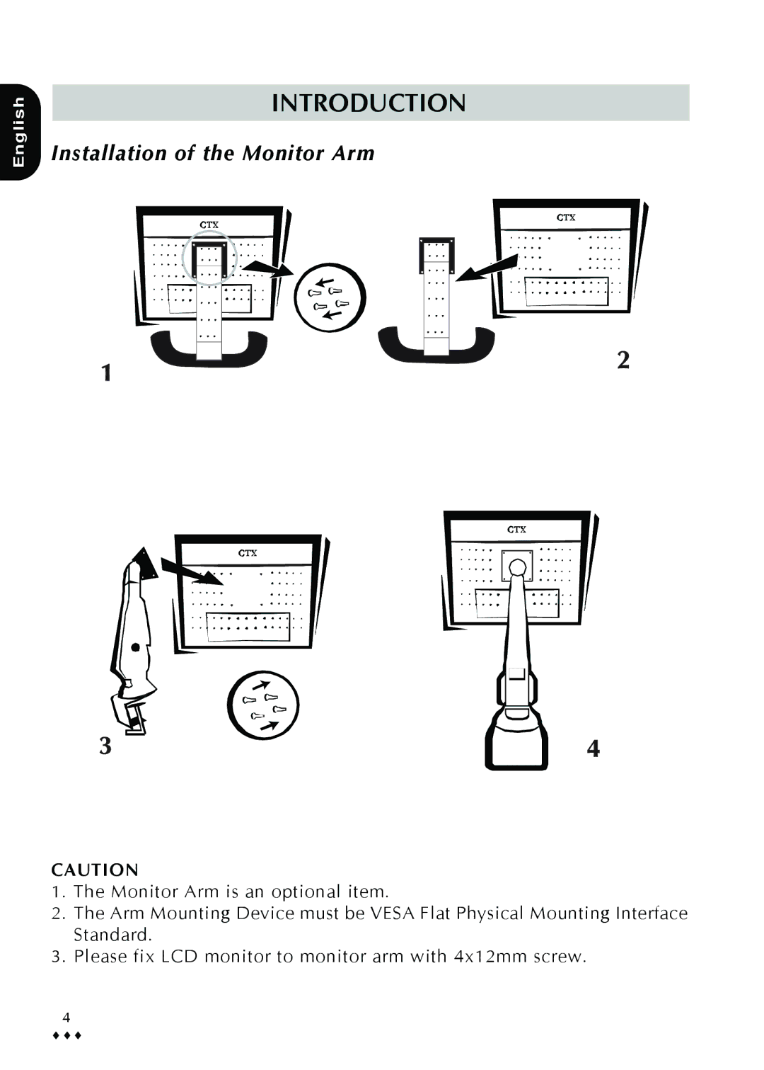 CTX P772 user manual Installation of the Monitor Arm 