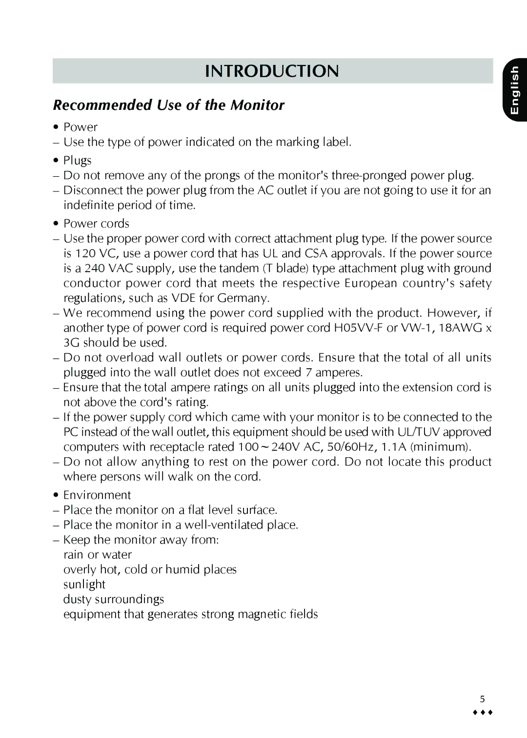 CTX P772 user manual Recommended Use of the Monitor 