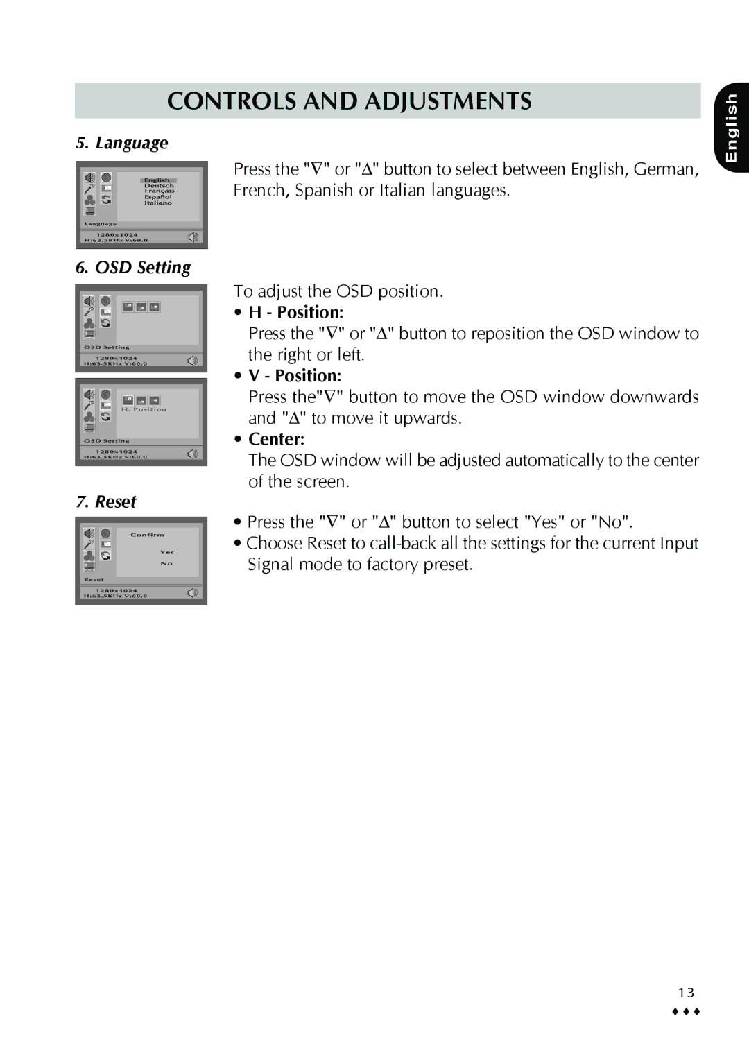 CTX p772L manual Position, Center 