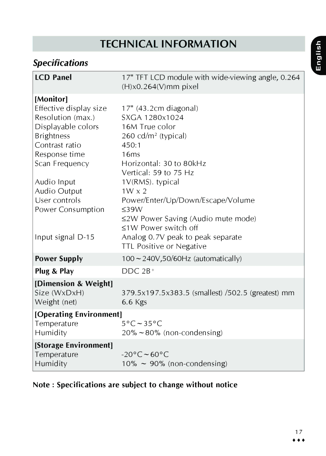 CTX p772L manual Specifications 