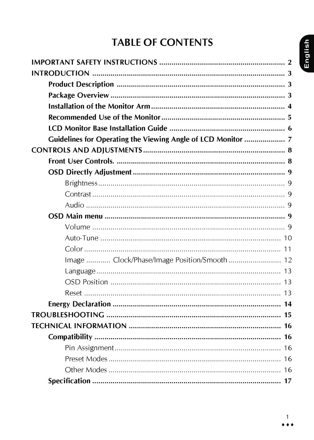 CTX p772L manual Table of Contents 