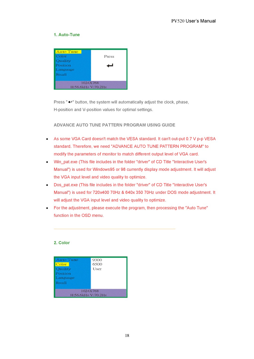 CTX PV520 user manual Advance Auto Tune Pattern Program Using Guide 