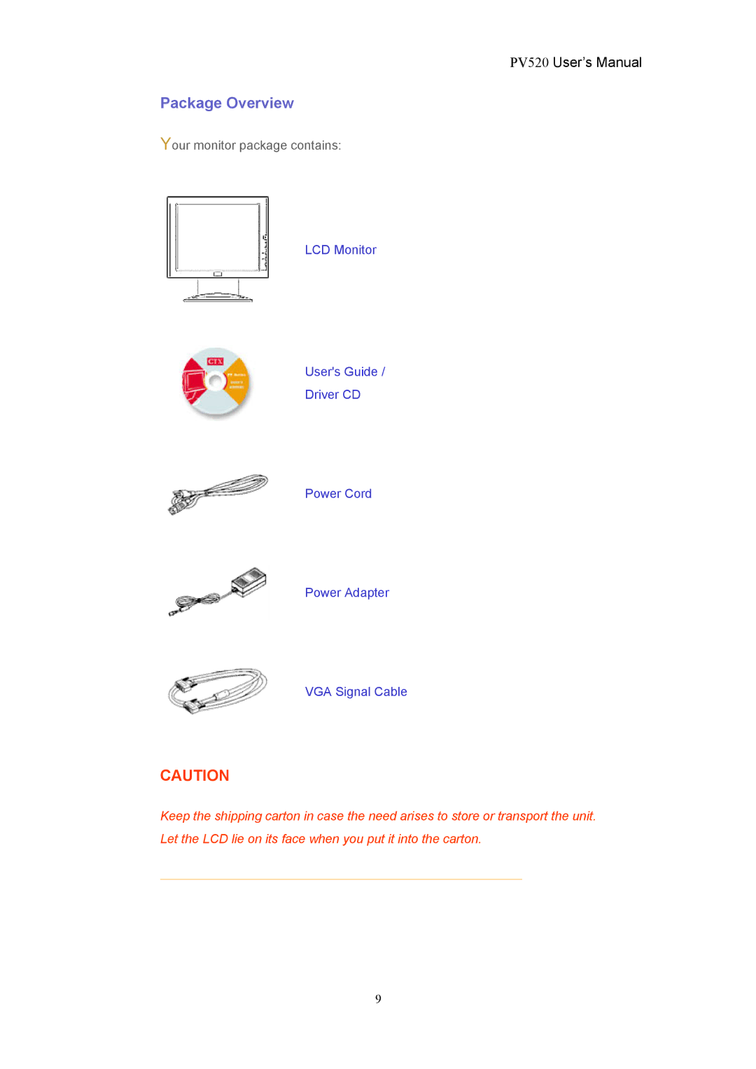 CTX PV520 user manual Package Overview 