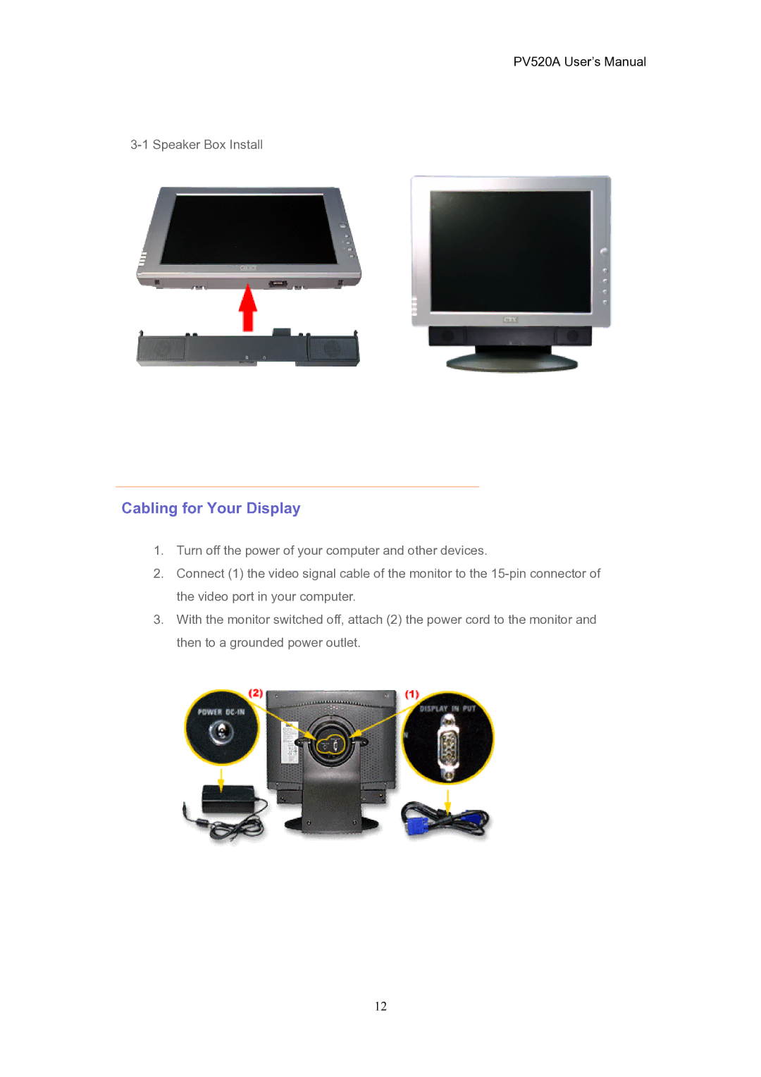 CTX PV520A user manual Cabling for Your Display 