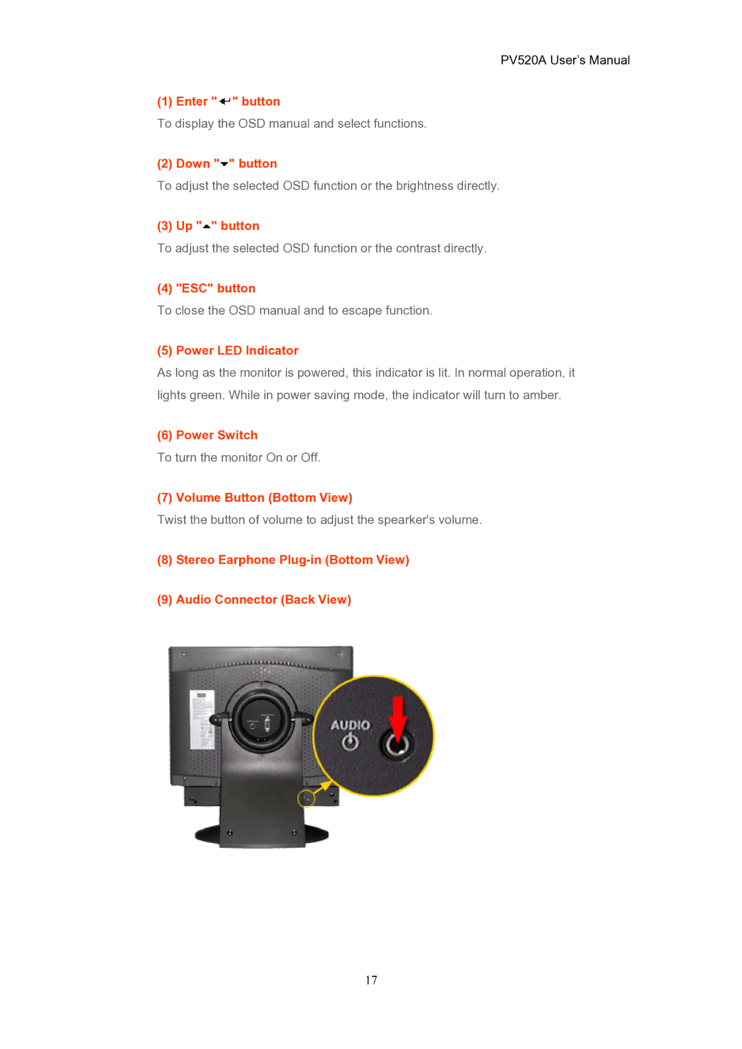 CTX PV520A user manual Enter button 