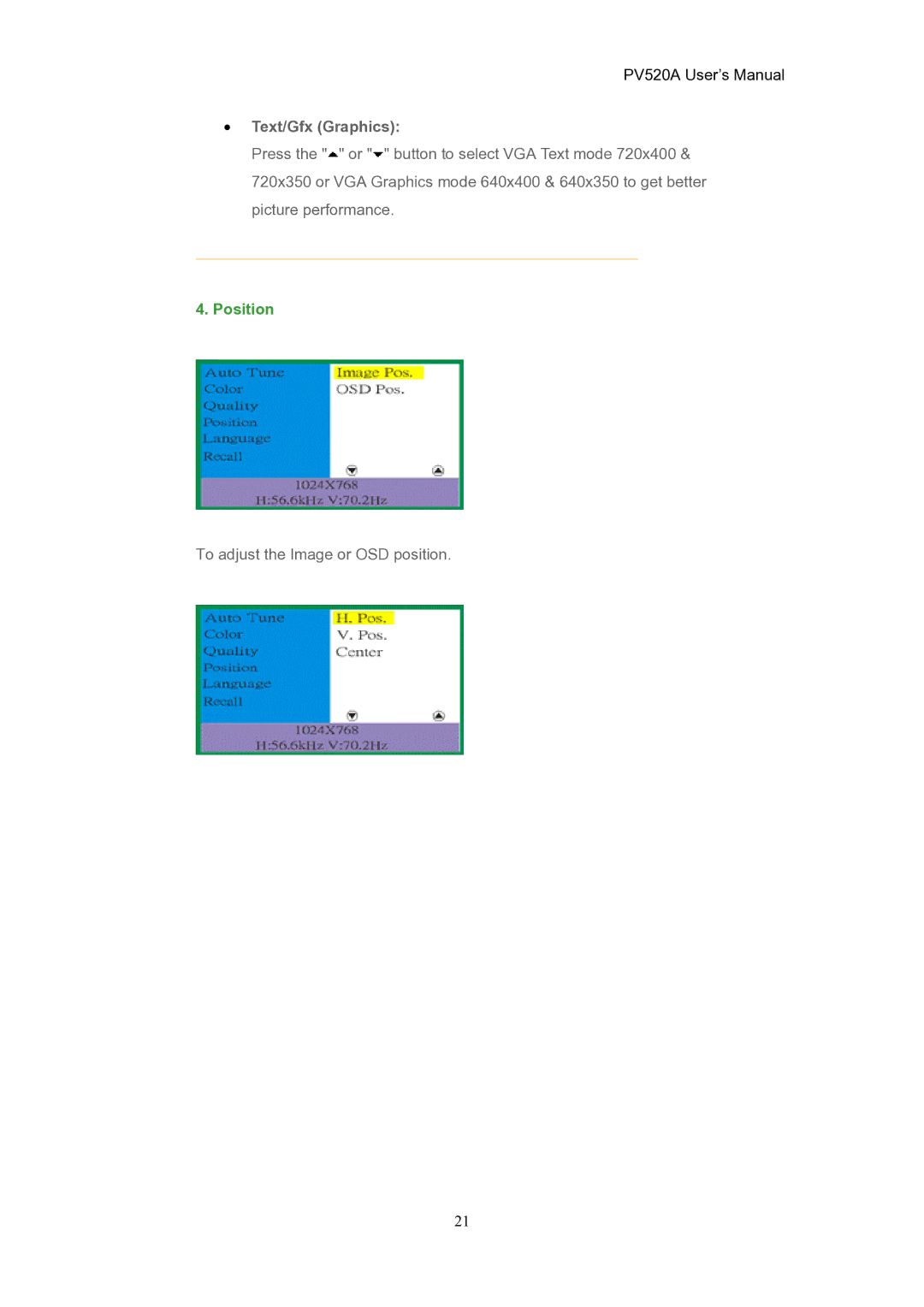 CTX PV520A user manual Text/Gfx Graphics 