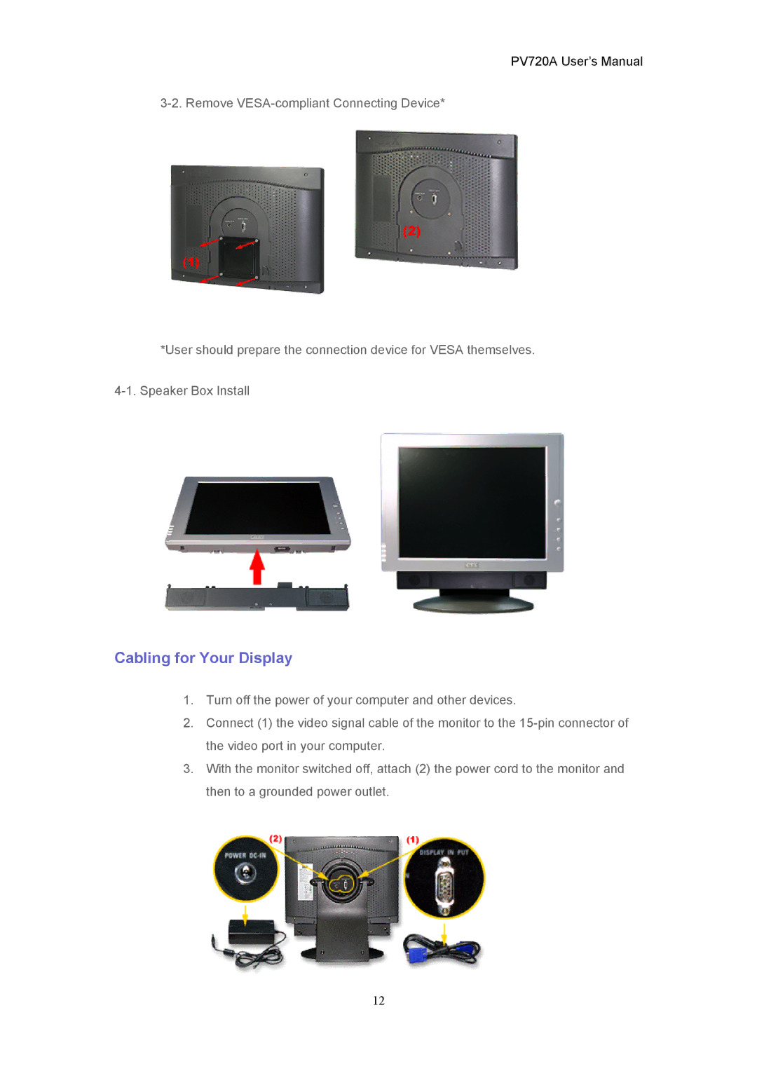 CTX PV720A user manual Cabling for Your Display 