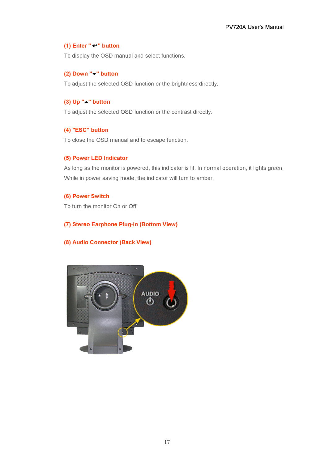 CTX PV720A user manual Enter button 