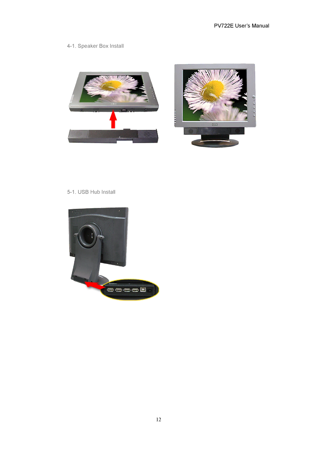 CTX PV722E user manual Speaker Box Install USB Hub Install 