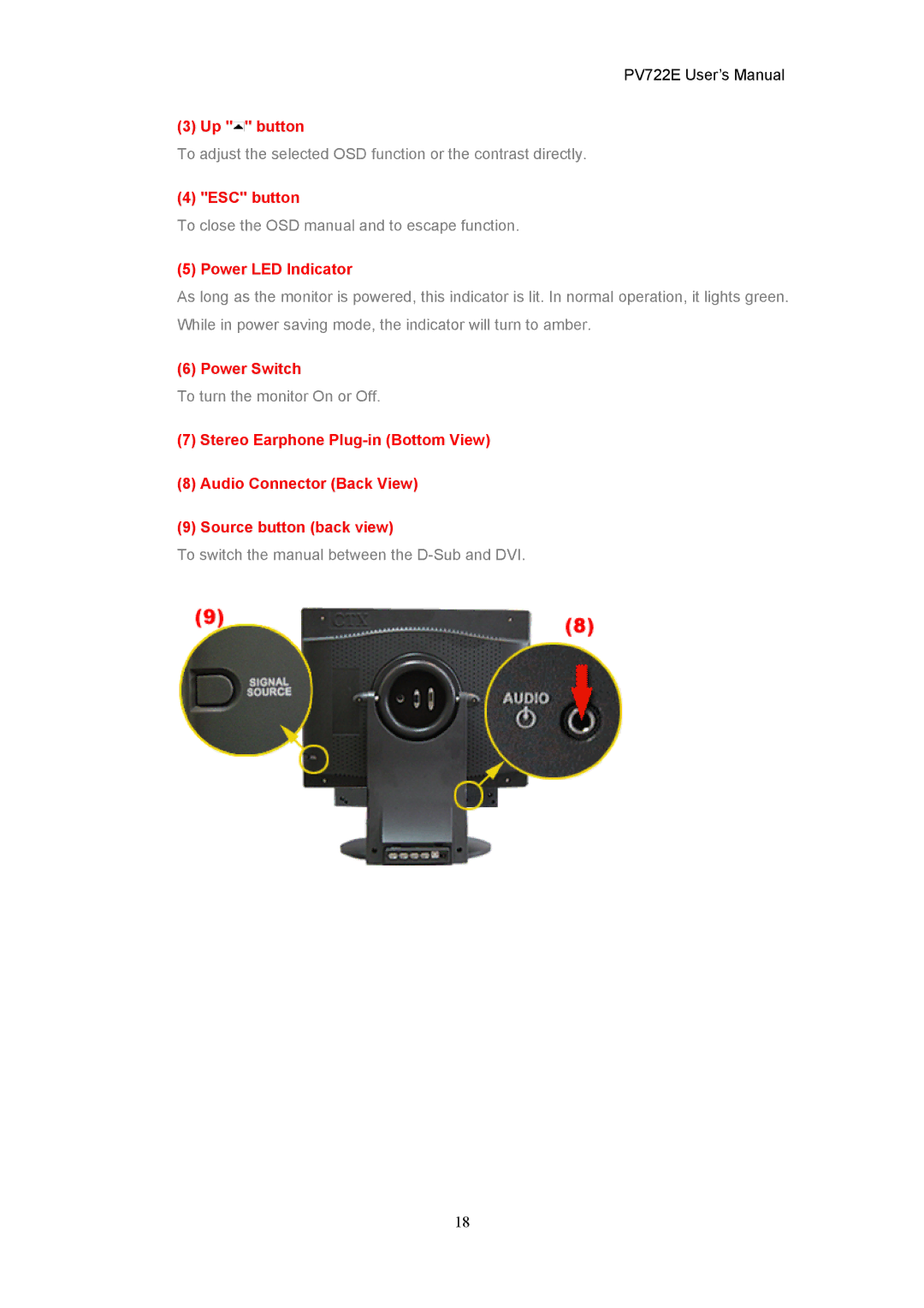 CTX PV722E user manual Up button 