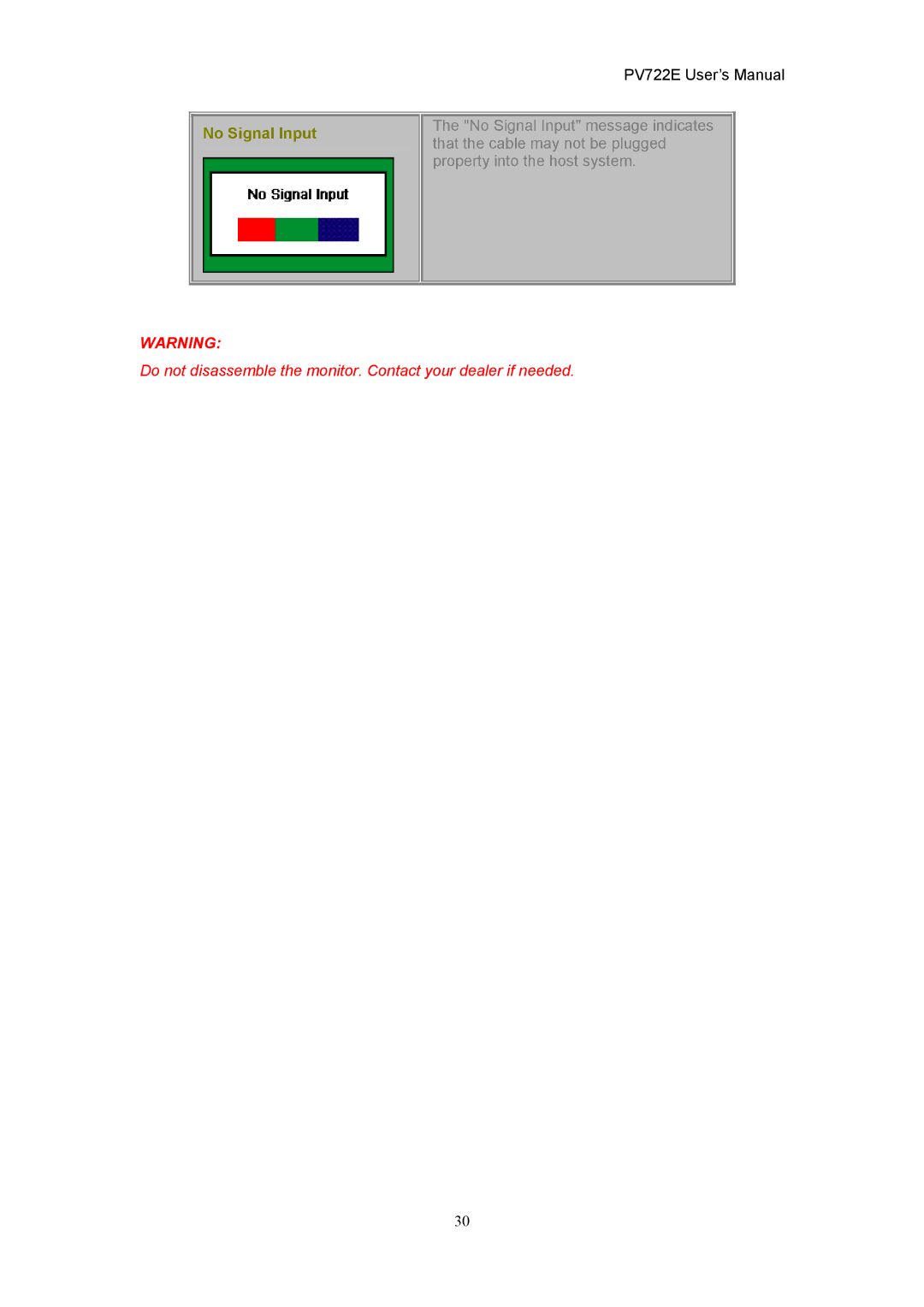 CTX PV722E user manual No Signal Input 