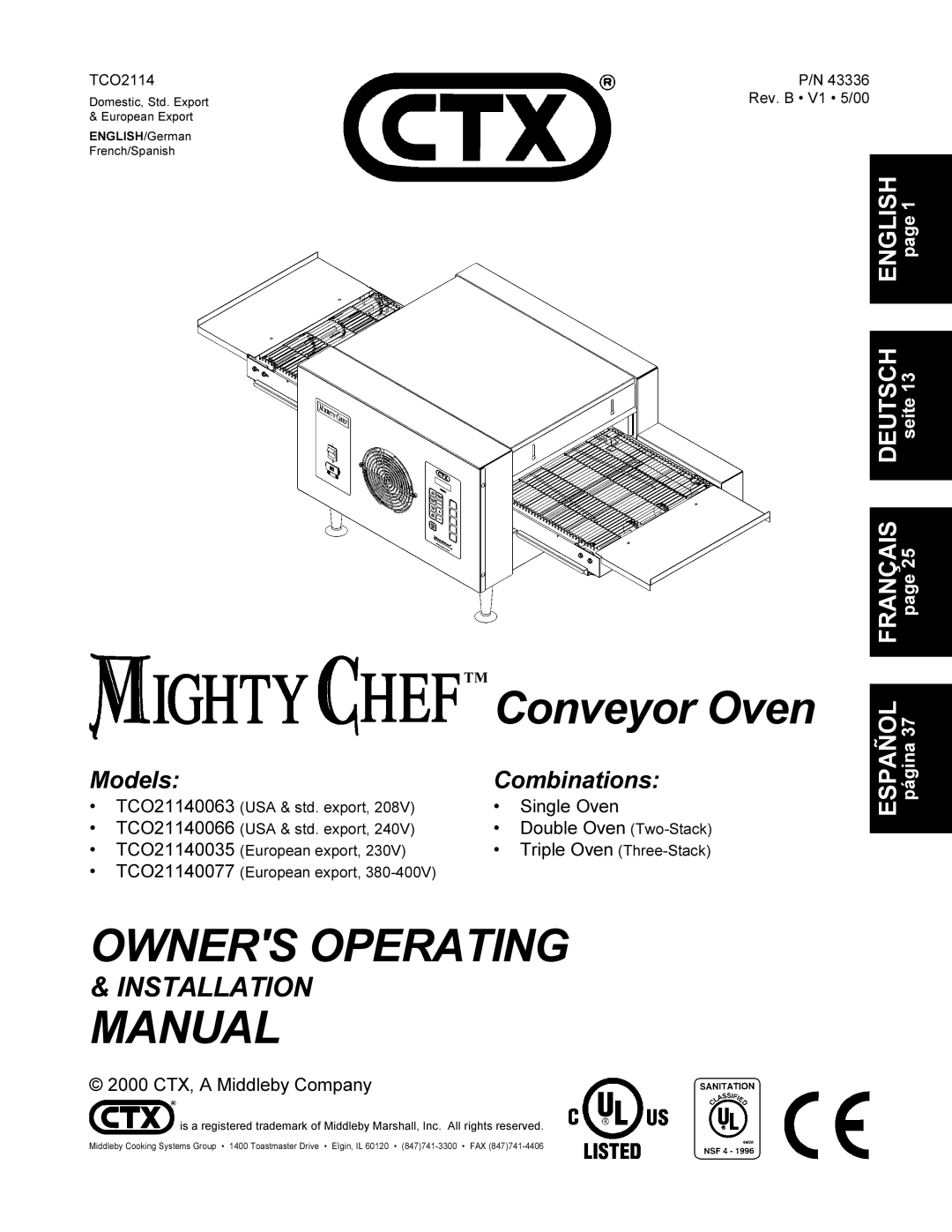 CTX TCO21140077, TCO21140063, TCO21140035, TCO21140066 manual Models 