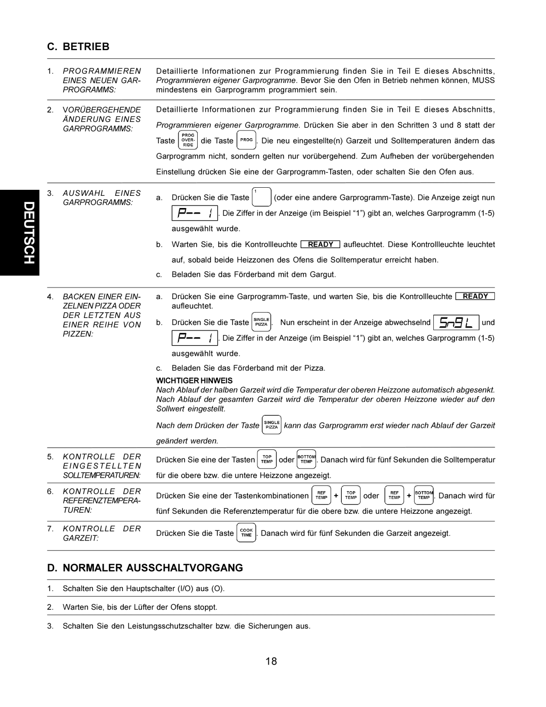 CTX TCO21140035, TCO21140063, TCO21140077, TCO21140066 Normaler Ausschaltvorgang, Programmieren Eines Neuen GAR- Programms 