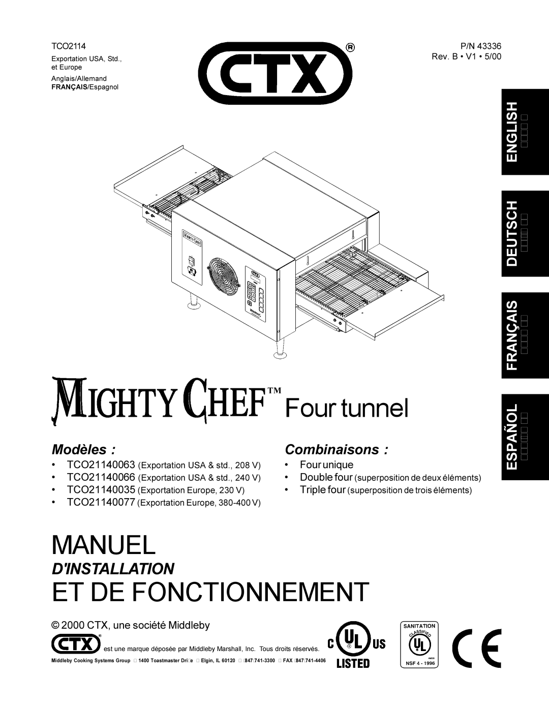 CTX TCO21140077, TCO21140035, TCO21140066 manual TM Four tunnel, TCO21140063 Exportation USA & std., 208 