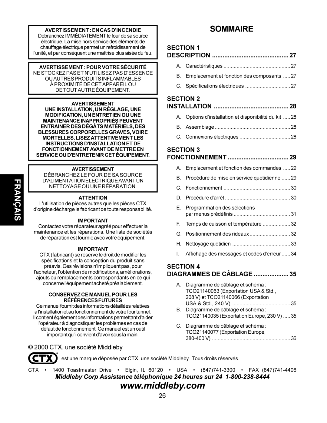 CTX TCO21140035 Section Fonctionnement, Section Diagrammes DE Câblage, Cemanuelfournitdesinformationsdétailléesrelatives 