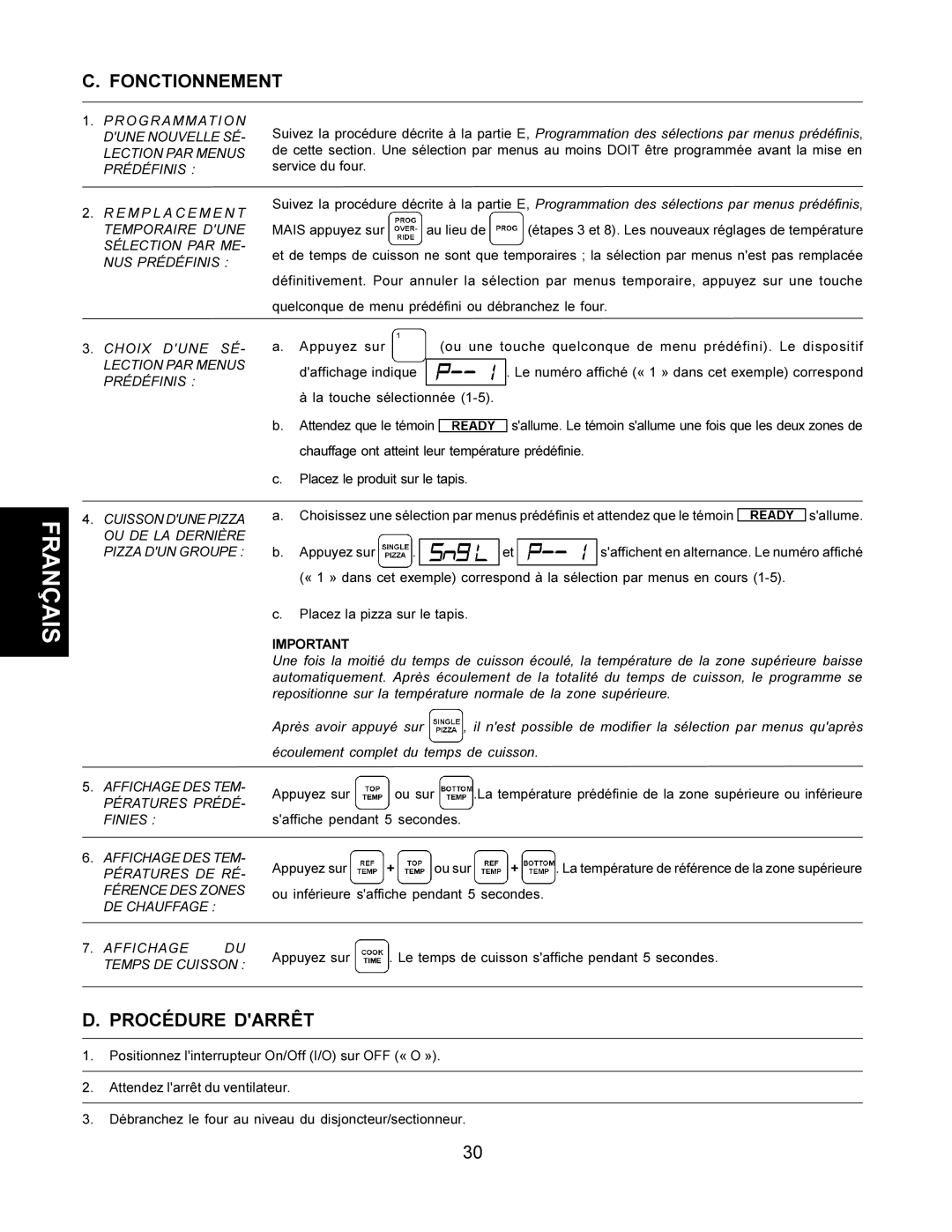 CTX TCO21140035, TCO21140063, TCO21140077, TCO21140066 manual Procédure Darrêt, Prédéfinis 