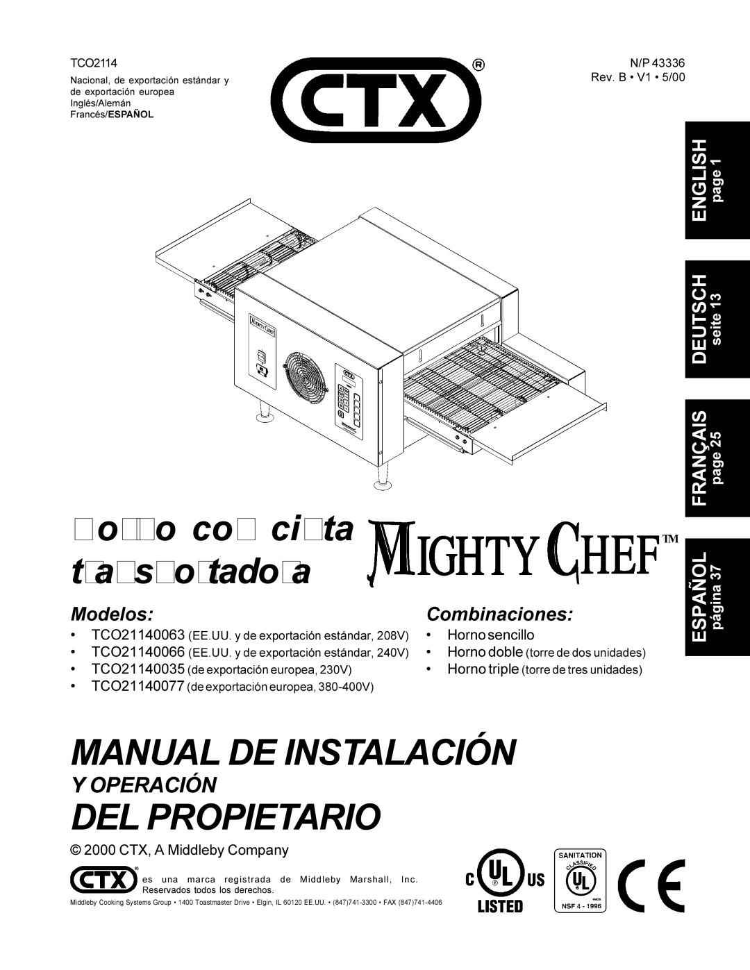 CTX TCO21140077, TCO21140063, TCO21140035, TCO21140066 manual Manual DE Instalación 