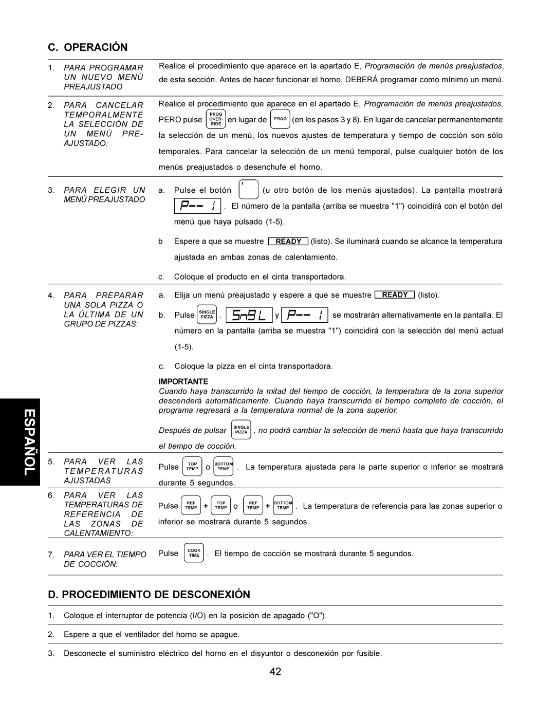 CTX TCO21140035, TCO21140063, TCO21140077, TCO21140066 manual Procedimiento DE Desconexión, Ajustado 