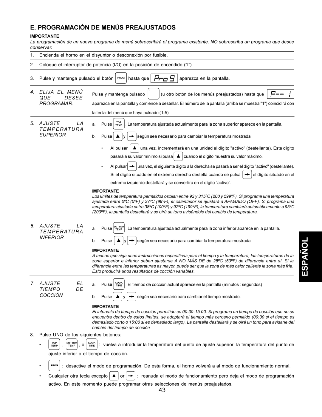 CTX TCO21140066, TCO21140063, TCO21140077, TCO21140035 manual Programación DE Menús Preajustados, QUE Desee Programar 