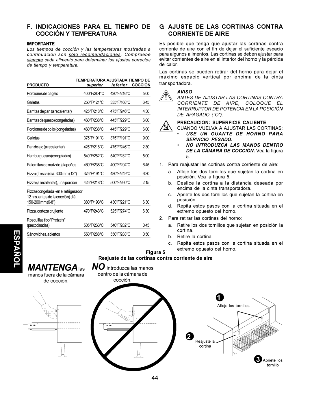 CTX TCO21140063 Indicaciones Para EL Tiempo DE Cocción Y Temperatura, Ajuste DE LAS Cortinas Contra Corriente DE Aire 