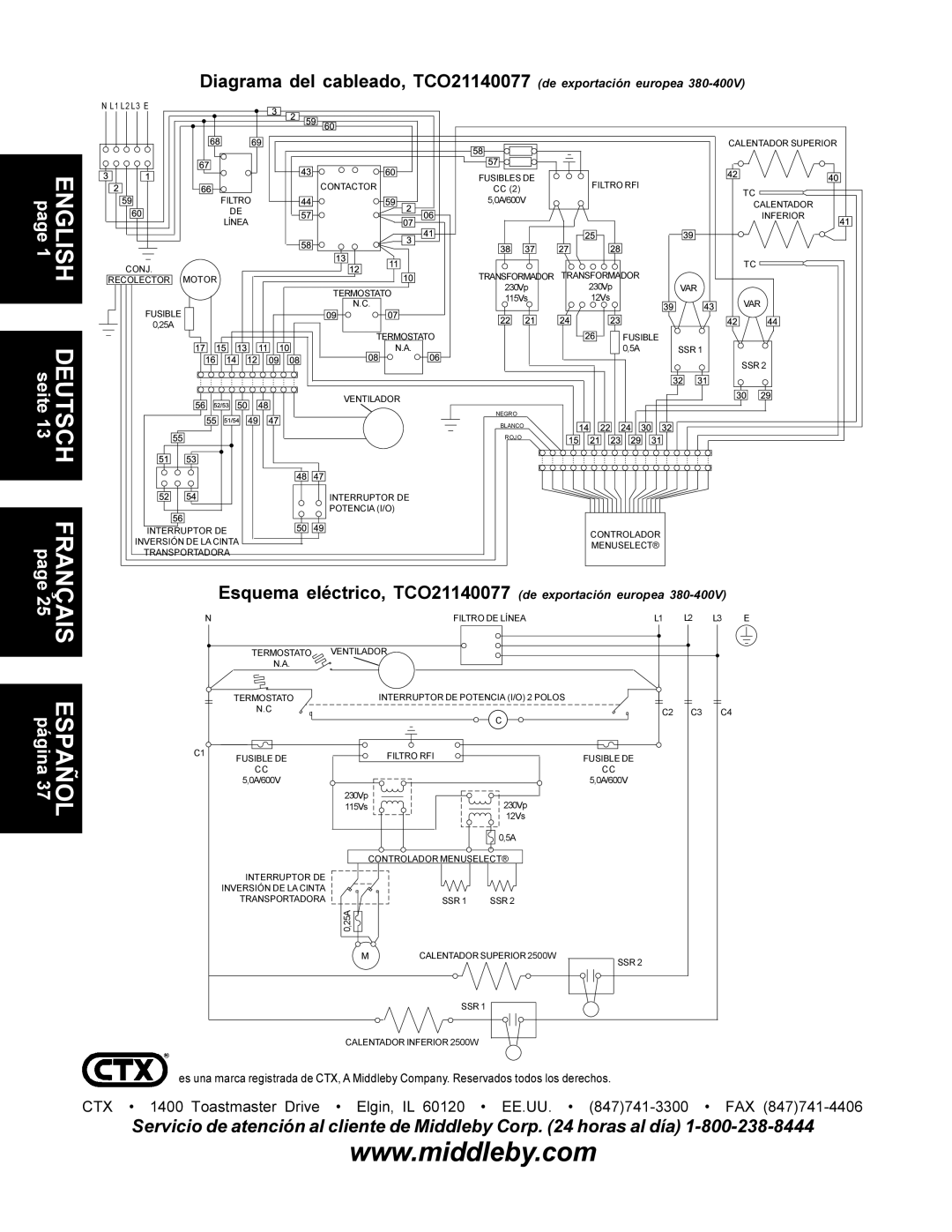 CTX TCO21140063, TCO21140035, TCO21140066 manual Diagrama del cableado, TCO21140077 de exportación europea 