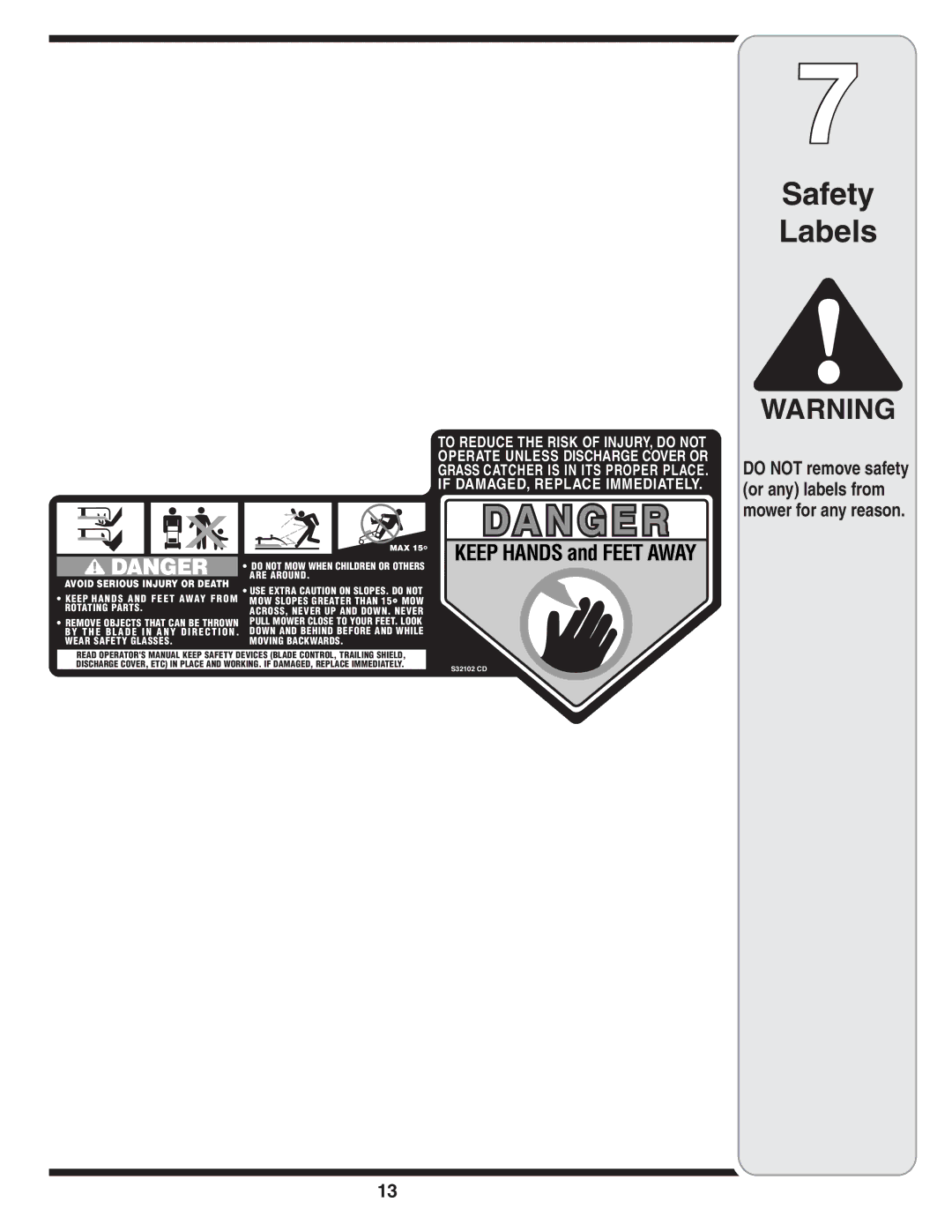 Cub Cadet 109 warranty Safety Labels 