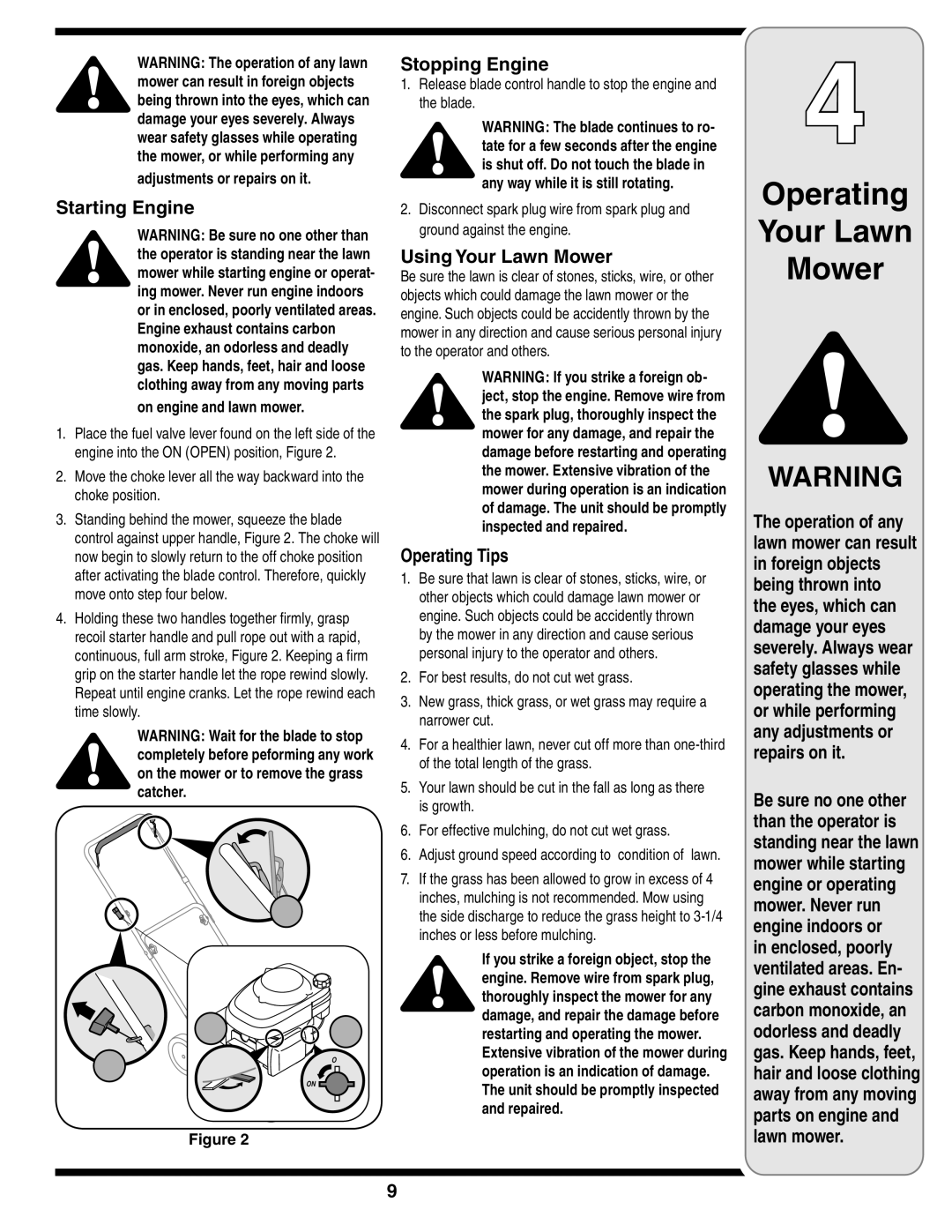 Cub Cadet 109 warranty Starting Engine, Stopping Engine, Using Your Lawn Mower, Operating Tips 