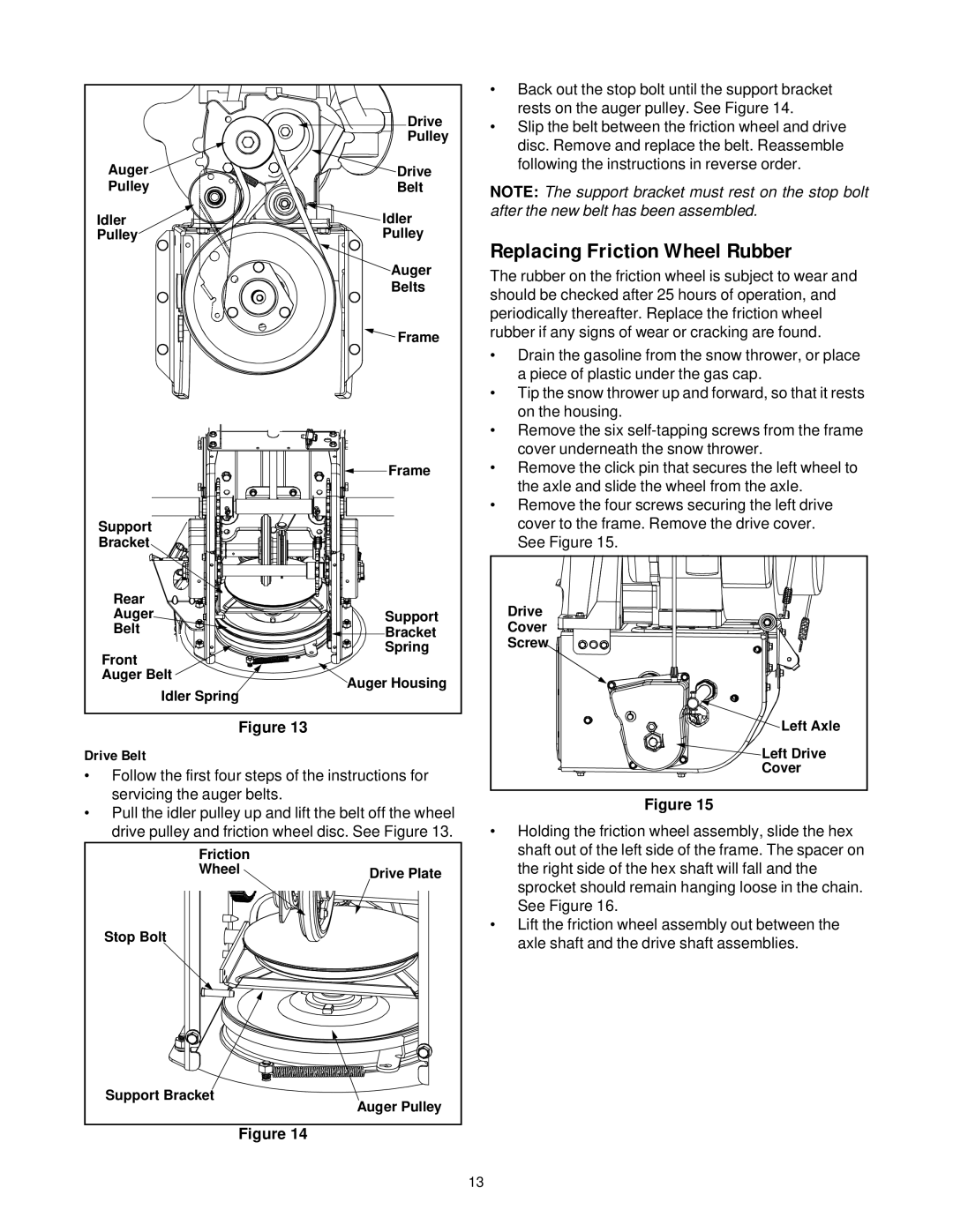 Cub Cadet 1130 SWE manual Replacing Friction Wheel Rubber, Drive Belt 