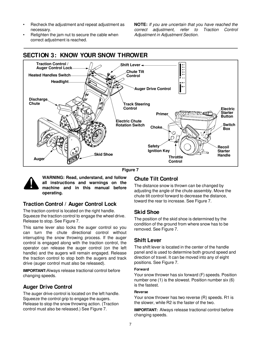 Cub Cadet 1130 SWE manual Know Your Snow Thrower, Chute Tilt Control, Auger Drive Control, Skid Shoe, Shift Lever 