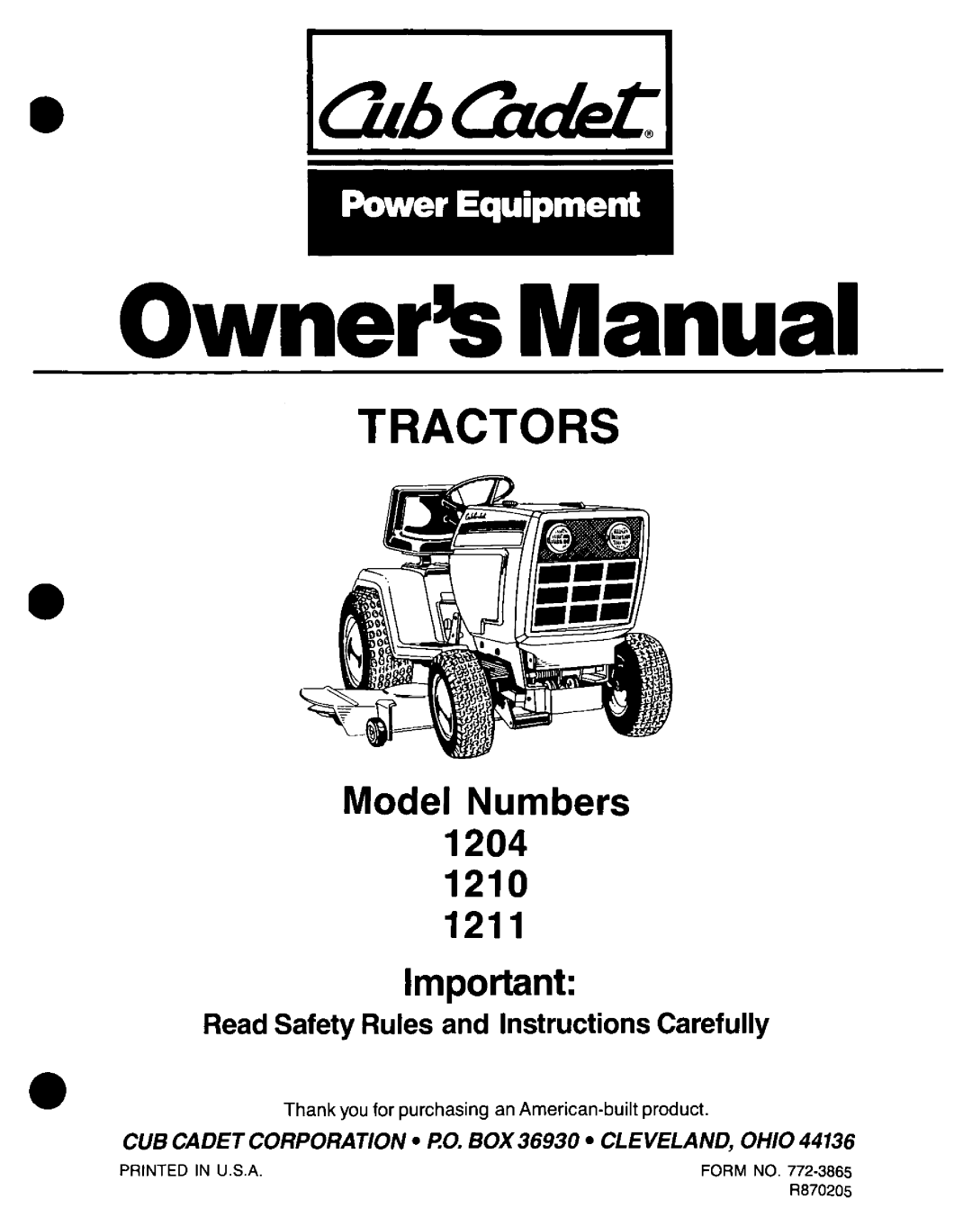 Cub Cadet 1211, 1204, 1210 manual 