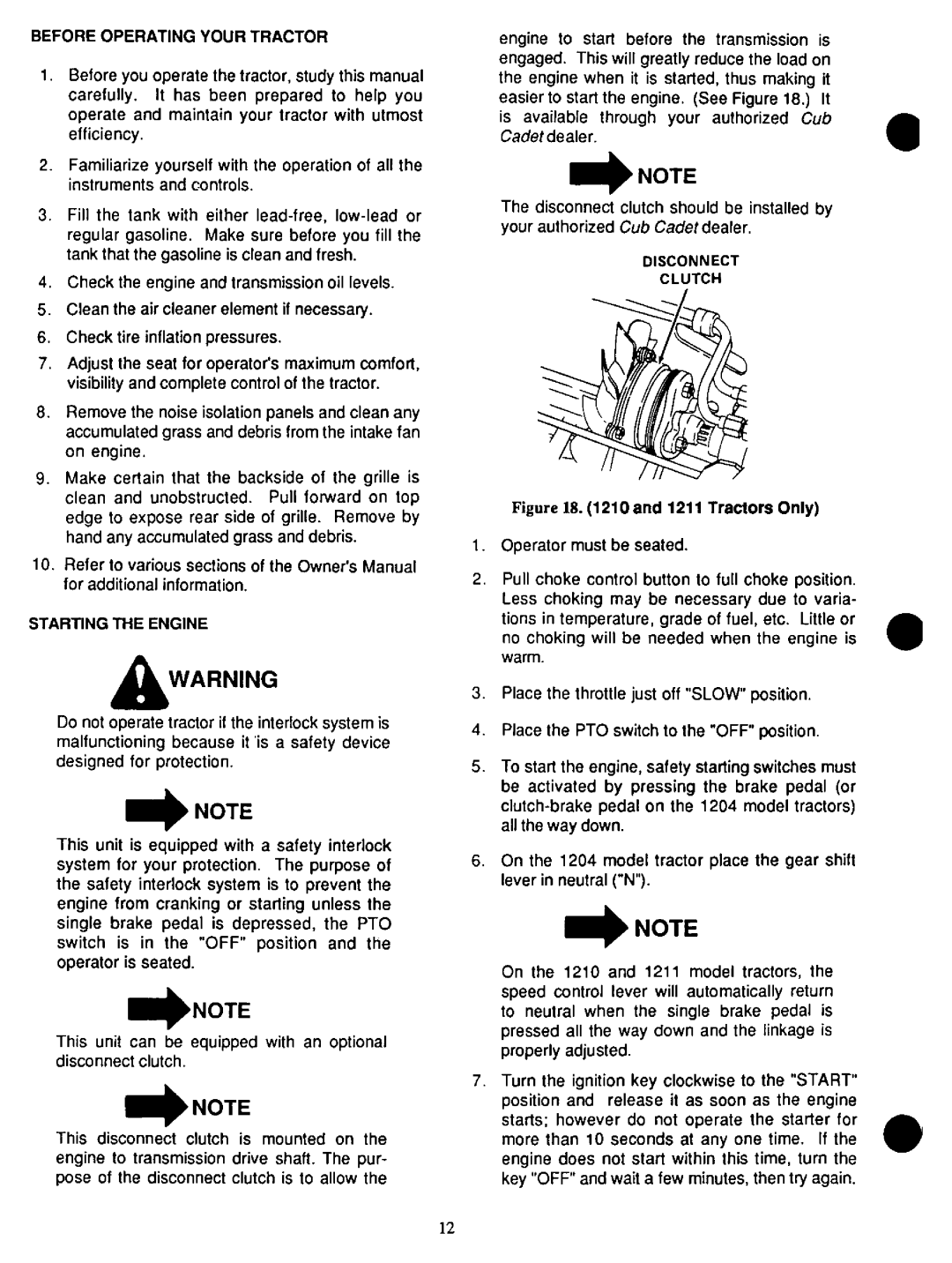 Cub Cadet 1204, 1211, 1210 manual 