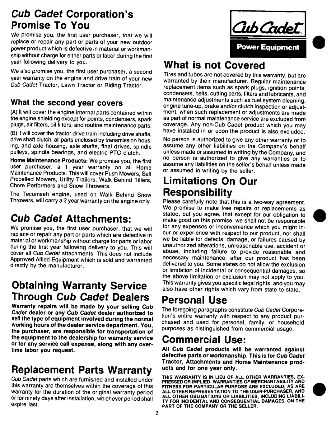 Cub Cadet 1210, 1204, 1211 manual 