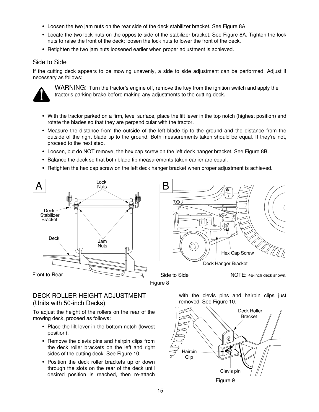 Cub Cadet 1212 manual Side to Side 