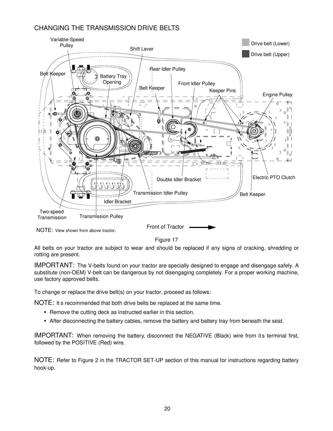 Cub Cadet 1212 manual Changing the Transmission Drive Belts 