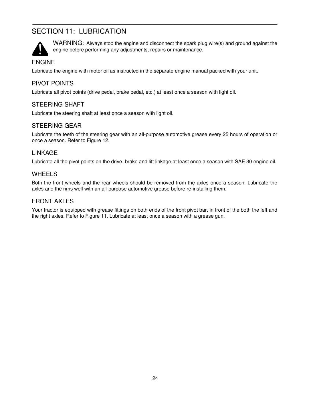 Cub Cadet 1212 manual Lubrication 